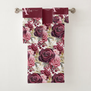 Ensemble de serviettes à roses roses bordeaux viol