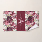 Ensemble de serviettes à roses roses bordeaux viol (Serviette à main)