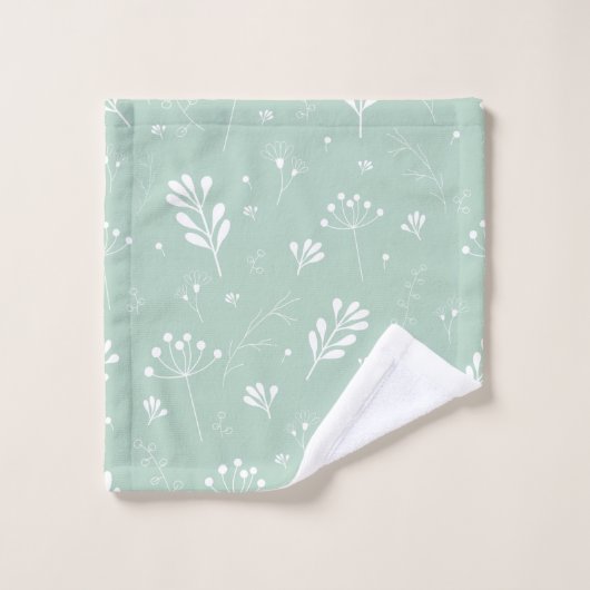Ensemble de serviettes à thème Leaf blanc vert mer (Gant de toilette)