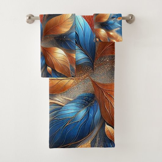 Ensemble de serviettes abstraites Turquoise Bleu e (En situation)