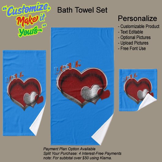 Ensemble de serviettes bleu magique Heart