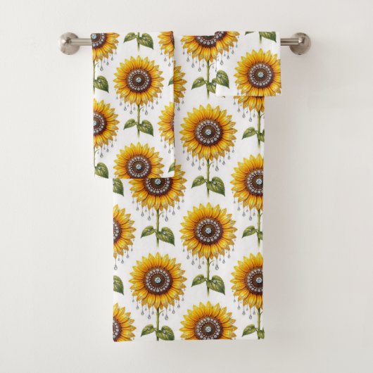 Ensemble de serviettes Boho Tournesols et Diamants (En situation)