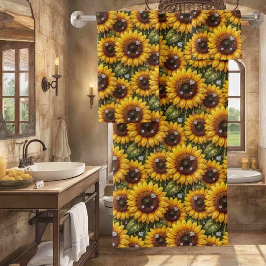 Ensemble de serviettes Boho Tournesols et Diamants