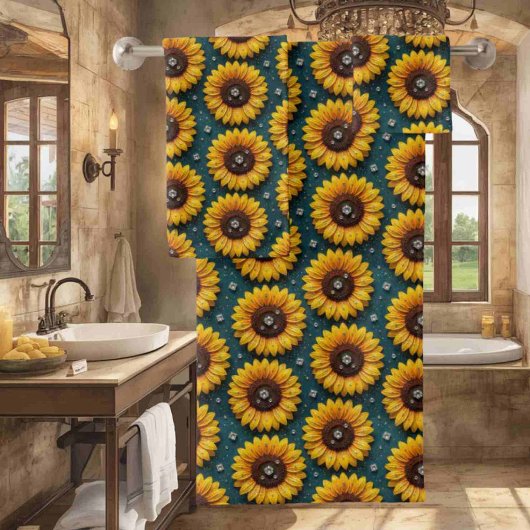 Ensemble de serviettes Boho Tournesols et Diamants
