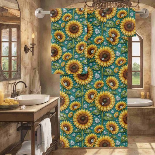 Ensemble de serviettes Boho Tournesols et Diamants