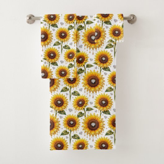 Ensemble de serviettes Boho Tournesols et Diamants (En situation)