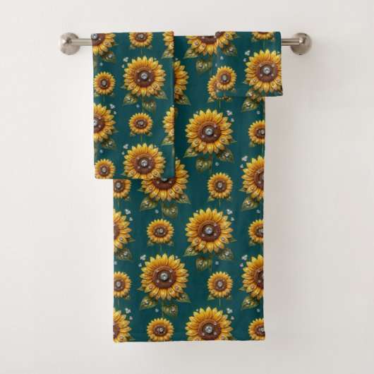 Ensemble de serviettes Boho Tournesols et Diamants (En situation)