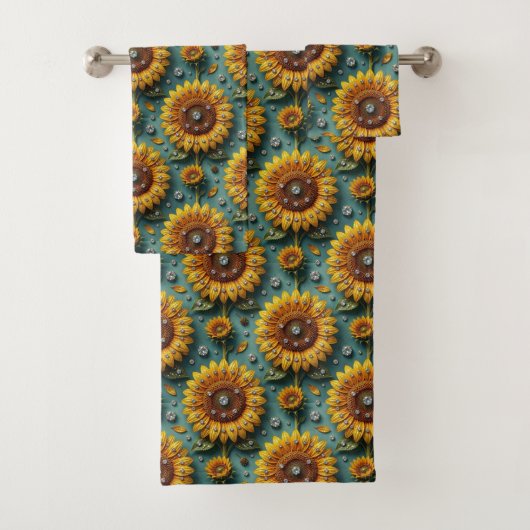 Ensemble de serviettes Boho Tournesols et Diamants (En situation)
