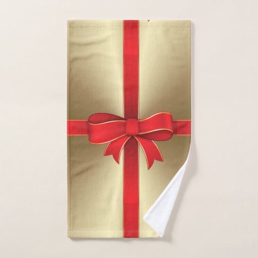 Ensemble de serviettes - Bow rouge et ruban sur or (Serviette à main)