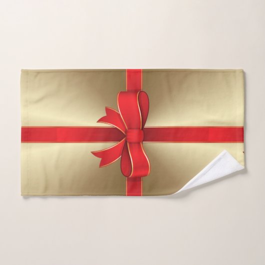 Ensemble de serviettes - Bow rouge et ruban sur or (Serviette à main)