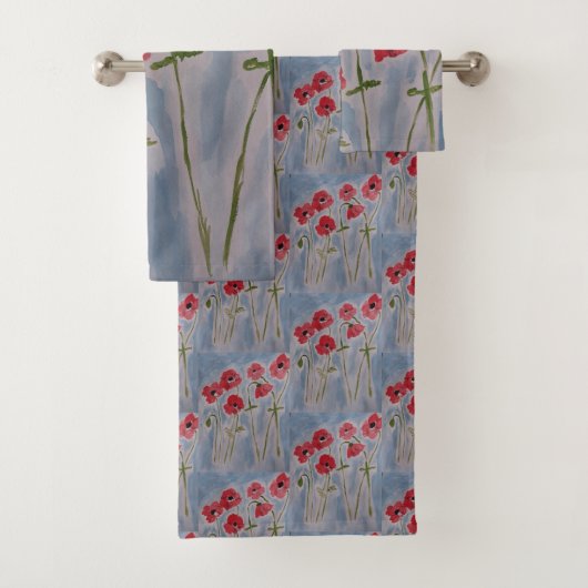 Ensemble de serviettes Coquelicots Rouges Sauvages (En situation)