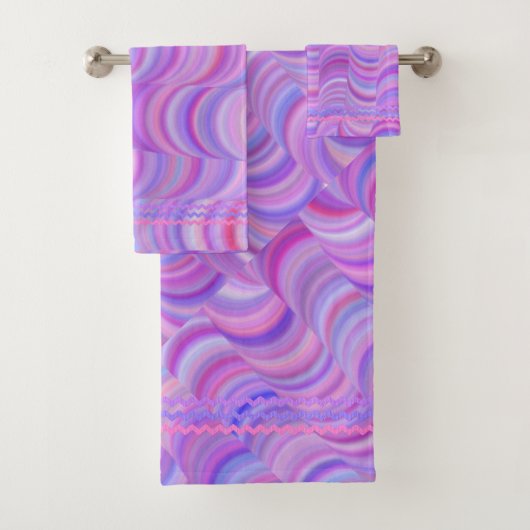 Ensemble de serviettes - Courbes violettes (En situation)