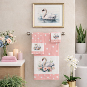 Ensemble de serviettes Cygne à pois rose et floral