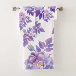 Ensemble de serviettes d'aquarelle florale pourpre