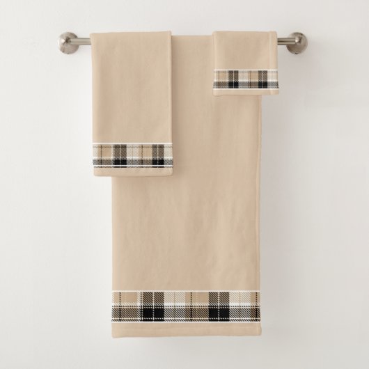 Ensemble de serviettes de bain à carreaux marron e (En situation)