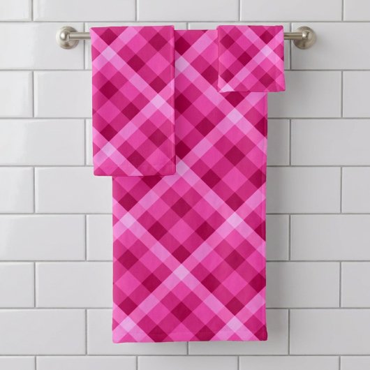 Ensemble de serviettes de bain à carreaux rose mag