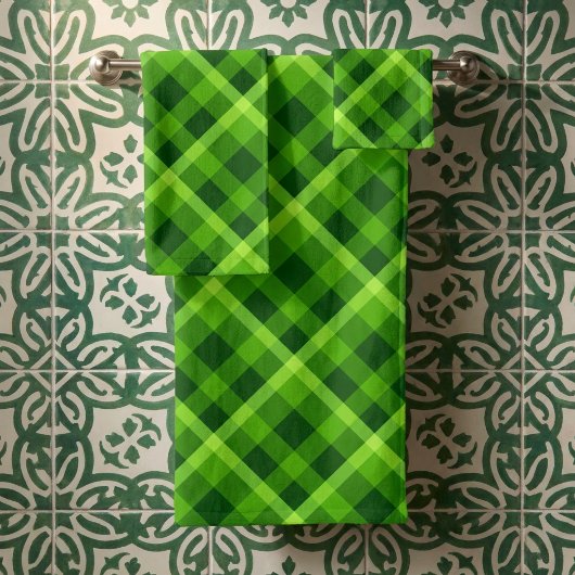 Ensemble de serviettes de bain à carreaux verts av