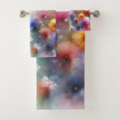 Ensemble de serviettes de bain à fleurs aquarelles (En situation)