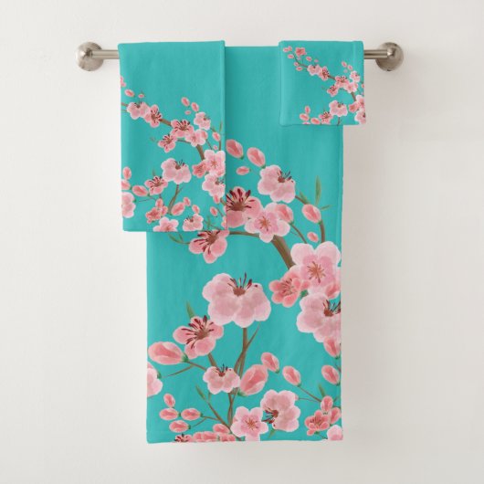 Ensemble de serviettes de bain à fleurs de cerisie (En situation)