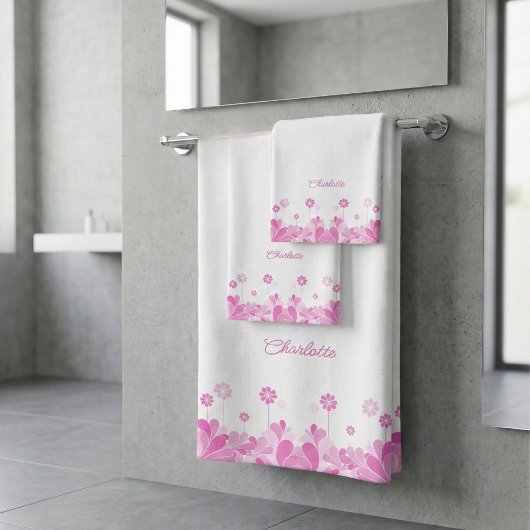Ensemble de serviettes de bain à fleurs rétro rose