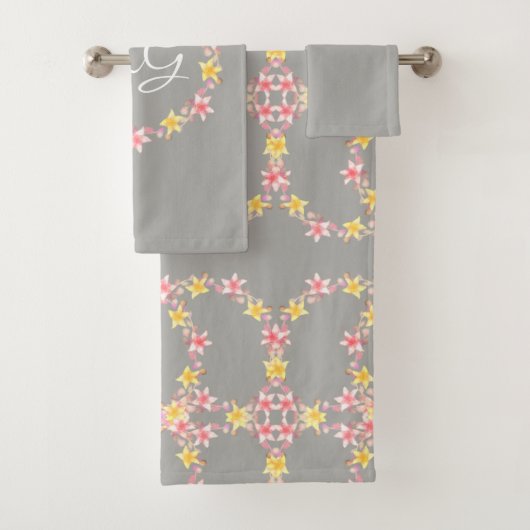 Ensemble de serviettes de bain à fleurs roses vint (En situation)