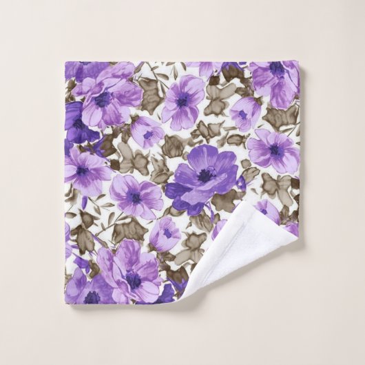 Ensemble De Serviettes De Bain À Fleurs Violettes (Gant de toilette)