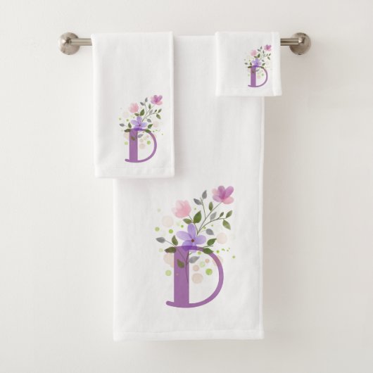 Ensemble de serviettes de bain à lettre initiale D (En situation)