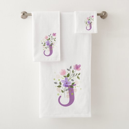 Ensemble de serviettes de bain à lettre initiale J (En situation)