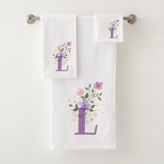 Ensemble de serviettes de bain à lettre initiale L (En situation)