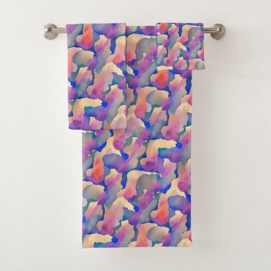 Ensemble de serviettes de bain à motif aquarelle m (En situation)