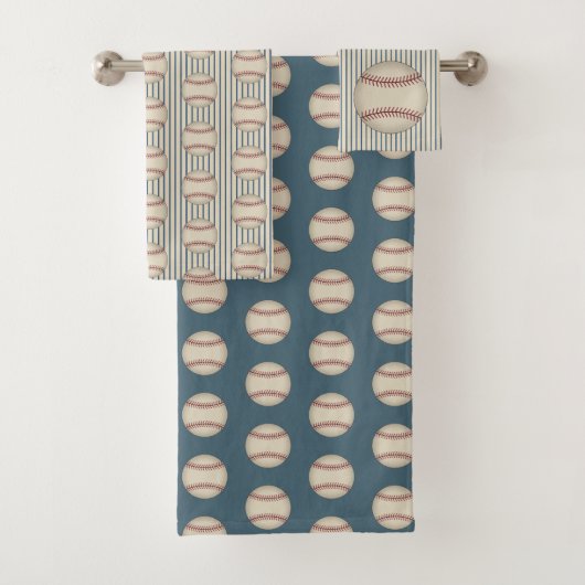 Ensemble de serviettes de bain à motif de baseball (En situation)