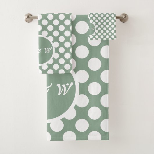 Ensemble de serviettes de bain à pois gris et blan (En situation)