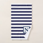 Ensemble de serviettes de bain à rayures Navy avec (Serviette à main)