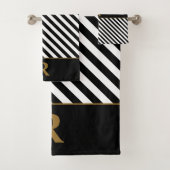 Ensemble de serviettes de bain à rayures noir/blan (En situation)