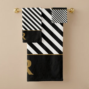 Ensemble de serviettes de bain à rayures noir/blan