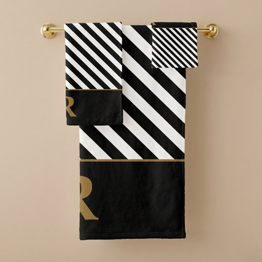 Ensemble de serviettes de bain à rayures noir/blan