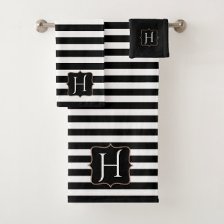 Ensemble de serviettes de bain à rayures noir et b
