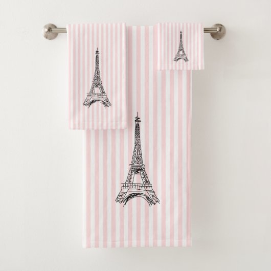 Ensemble de serviettes de bain à rayures roses de (En situation)