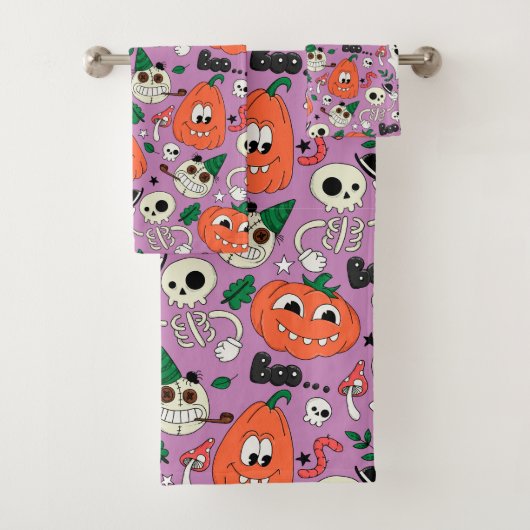 Ensemble de serviettes de bain à thème Halloween (En situation)