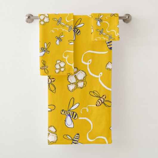 Ensemble de serviettes de bain Abeilles à miel (En situation)