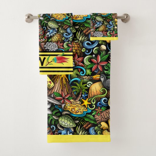 Ensemble de serviettes de bain ALOHA Tropical (En situation)