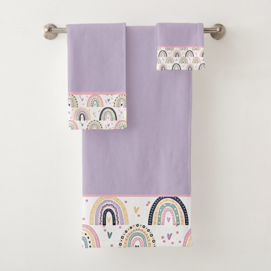 Ensemble de serviettes de bain arc-en-ciel pastel (En situation)