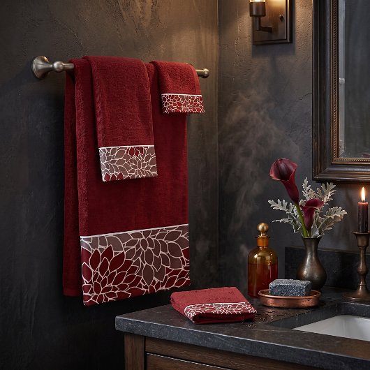 Ensemble de serviettes de bain aux dahlias rouges