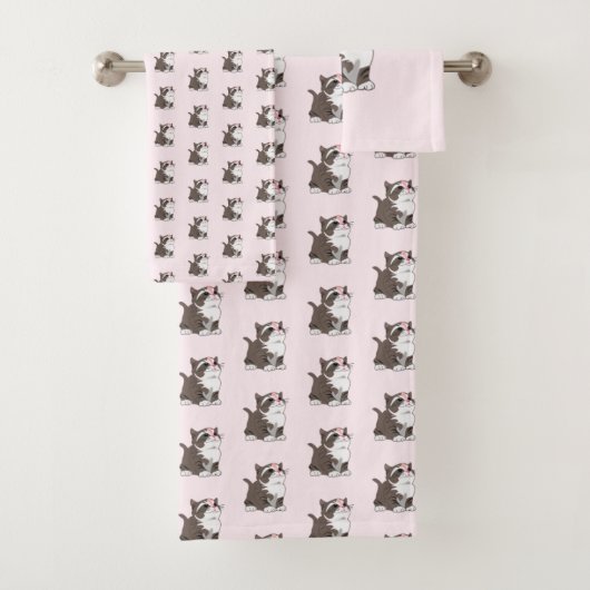 Ensemble de serviettes de bain avec de mignons cha (En situation)