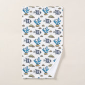 Ensemble de serviettes de bain bleu corail et pois (Serviette à main)