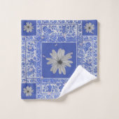 Ensemble de serviettes de bain bleu gris floral (Gant de toilette)