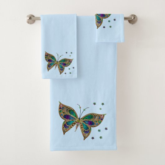 Ensemble de serviettes de bain bleu papillon en mo (En situation)