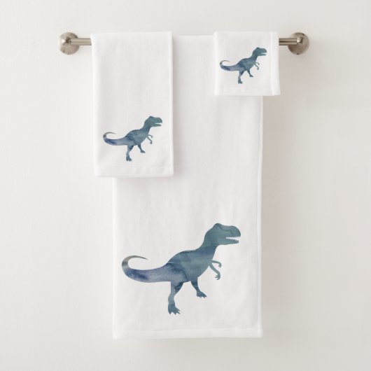 Ensemble de serviettes de bain Blue Dinosaur Trex (En situation)