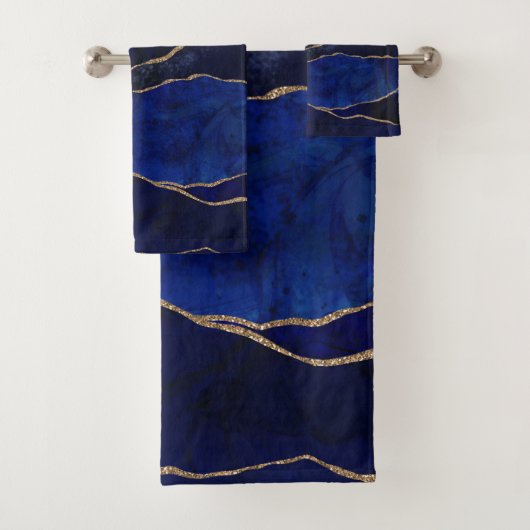 Ensemble de serviettes de bain Blue & Gold Agate M (En situation)
