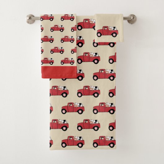 Ensemble de serviettes de bain camion rouge et vac (En situation)